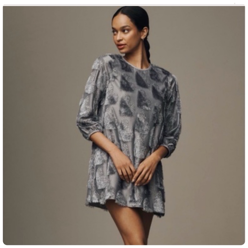 Nwt Anthropologie Hutch Long-Sleeve Crew-Neck Shift Dress Grey Heart Print